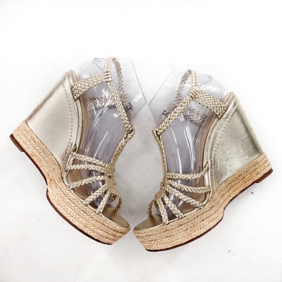LK BENNETT Gold Leather Braided Woven Espadrille Platform Wedge Heel - Picture 6 of 9